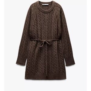 ZARA LONG CABLE KNIT WOOL BLEND SWEATER